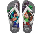 Chinelo Infantil Havaianas Kids Minecraft - Cinza Aço/Branco Atacado